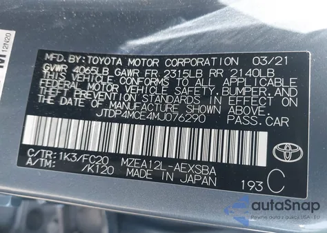 2021 Toyota Corolla Se z USA, uszkodzony, nr VIN JTDP4MCE4MJ076290